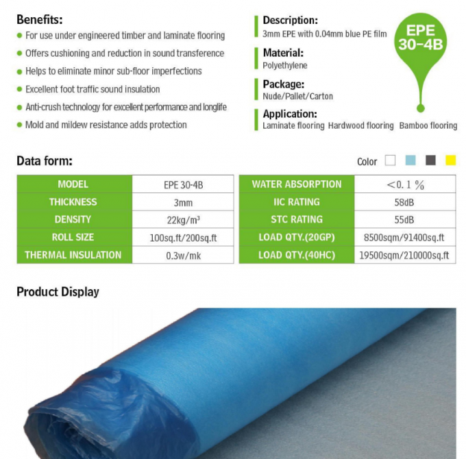 EPE Foam Acoustic Floor Underlayment 2mm Heavy Duty Wood Underlay